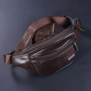 Genuine Leather waist bag men's multi-functional moon retro Korean style personalized first layer cowhide chest bag casual messenger bag men's bag