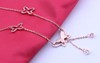 Golden ankle bracelet stainless steel with butterfly with tassels, sandals, pink gold