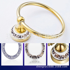 Saint Ruijia Bathroom Hardware Pendant Gold-plated Blue and White Porcelain Towel Hanger Stainless Steel Ring Ceramic Towel Ring