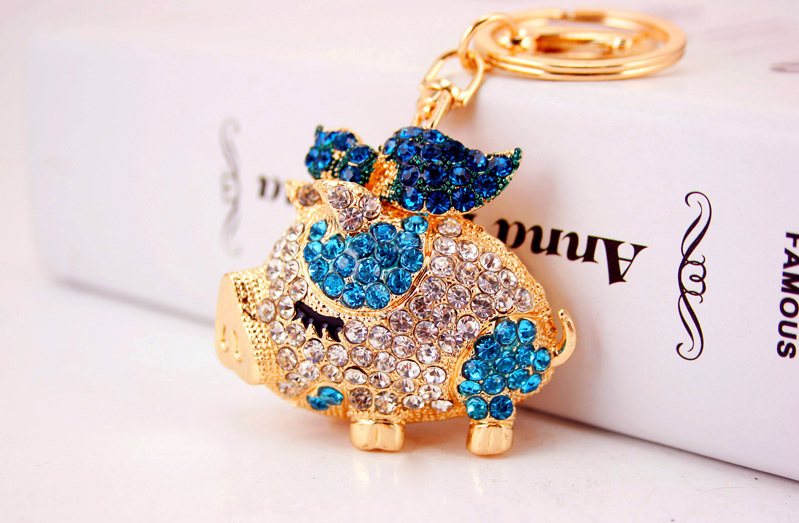 Creative Cute Diamond Zodiac Pig Car Keychain display picture 16