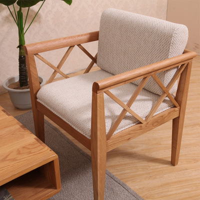 北欧简约客厅实木沙发椅客厅家具沙发凳休闲咖啡厅单人沙发白橡木