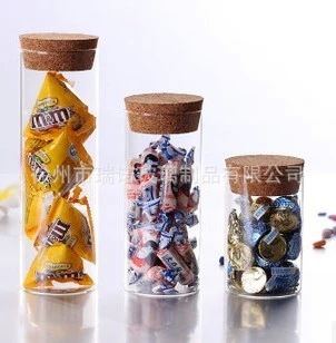 耐热玻璃直筒储物罐 300毫升玻璃瓶玻璃罐收纳瓶竹木盖子软木塞瓶