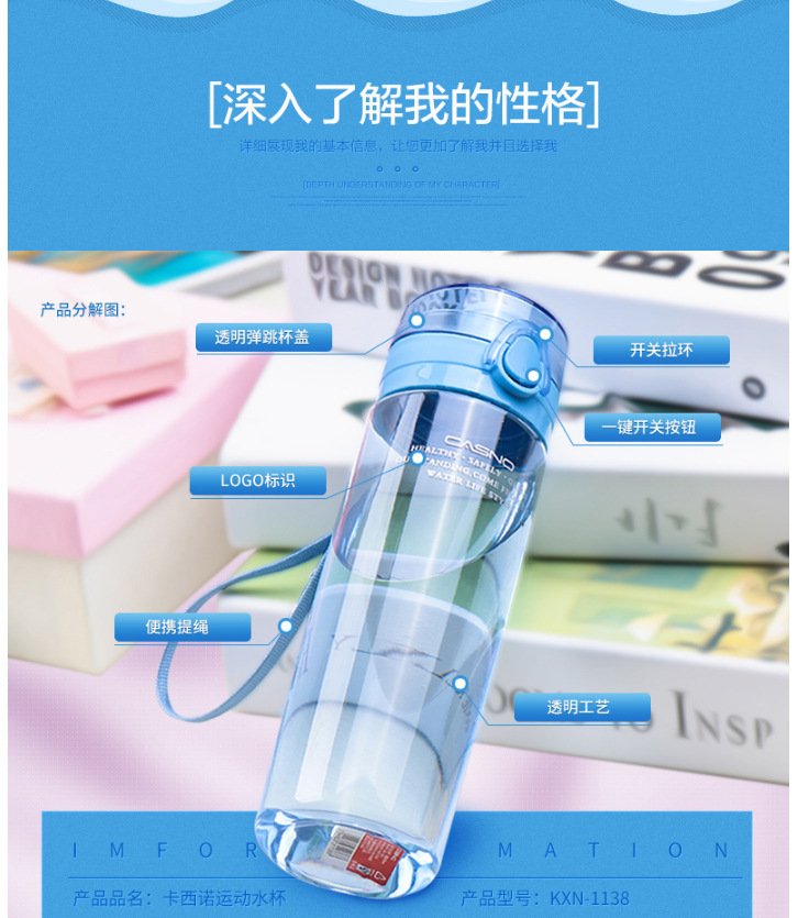 太空杯磨砂运动水杯创意便携学生水杯pc透明杯子2017新款杯子礼品(下单备注颜色)16