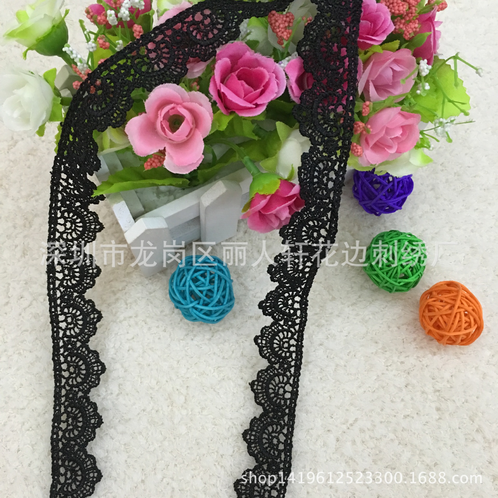 服装辅料DIY 饰品水溶花边 项链蕾丝花边辅料 涤光黑白单边小条码