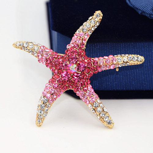 European and Korean fashion high-end pink crystal diamond starfish brooch factory direct sales wholesale retail corsage Yiwu jewelry