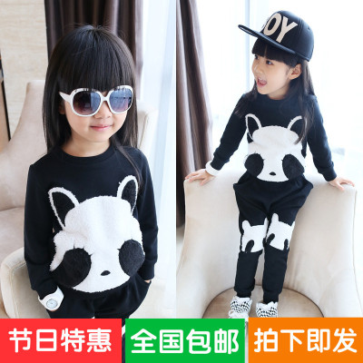 2018校服男女童春秋装宝宝卡通全棉长袖两件套熊猫套幼儿园服装