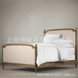 美式实木床1.5米1.8米小户型进口绒布软包床法式橡木主卧别墅家具