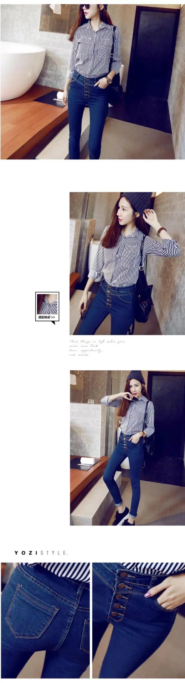 五扣蓝色女裤详情图2