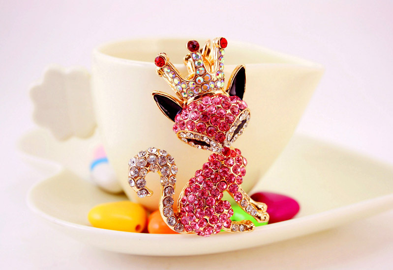 Korean Creative Cute Cartoon Crystal Crown Little Fox Keychain display picture 13