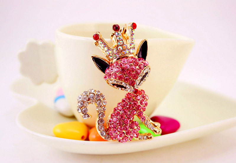 36g Weight Alloy, Metal Material Fox Pattern Unisex Gender Pink, Purple, Red, Blue, Black Color Korean Creative Cute Cartoon Crystal Crown Little Fox Keychain 8