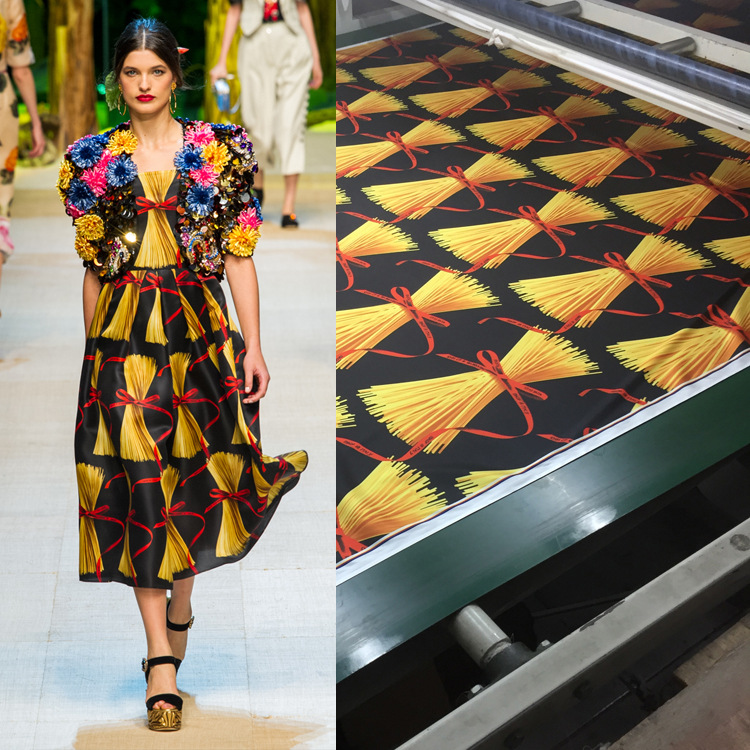 2017 D家春夏女装时装面料数码印花 面条图案现货 可来图