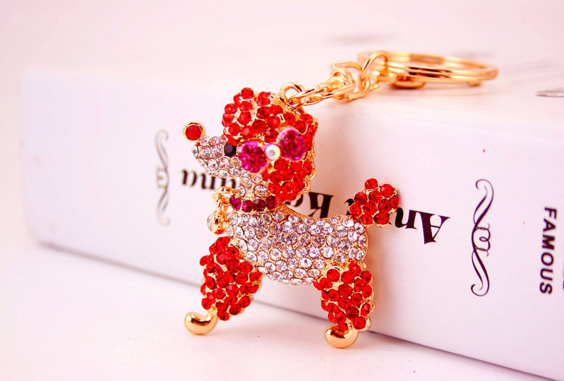 40g Weight Alloy, Metal Material Unisex Gender Pink, Purple, Red, Blue Color Korean Creative Cute Poodle Diamond Crystal Puppy Keychain Metal Pendant Wholesale 6