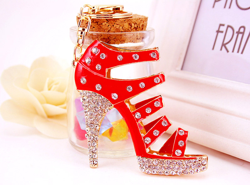 60g Weight Alloy, Metal Material Constellation Pattern Unisex Gender Rose Red, Red, Blue, Black Color Creative Cute Diamond-studded Ladies Oversized High Heels Keychain 12