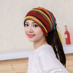Autumn and winter Korean style striped twist hat, fashionable ear protection knitted hat, two-way and three-way pullover hat, pile hat, postpartum hat to prevent head wind