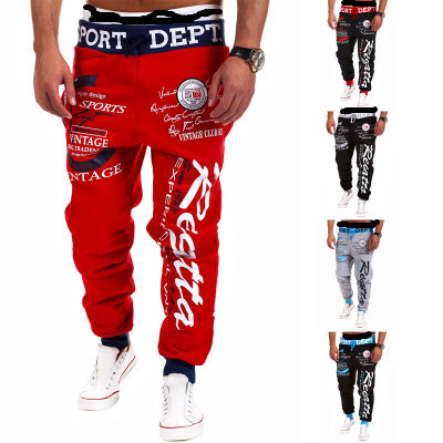 Aliexpress New Men's Drawstring Elastic Waist Letter Printed Casual Pants European Size Printed Large Size Leg Sweatpants