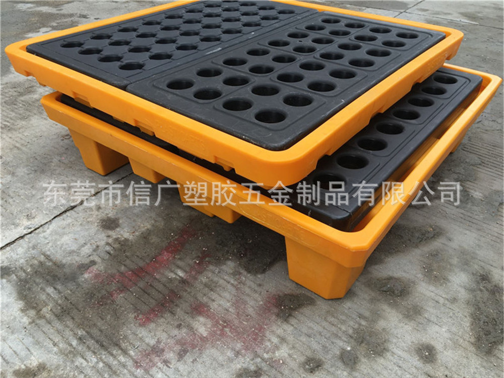 LLDPE加厚抗压4桶盛漏托盘 化学危险溶液运输周转防泄溢流出卡板