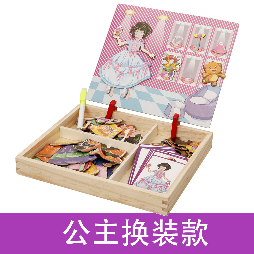 Oferta especial de madera maciza princesa edificio magnético pegatinas rompecabezas niños y niñas bebé rompecabezas tridimensional de madera rompecabezas