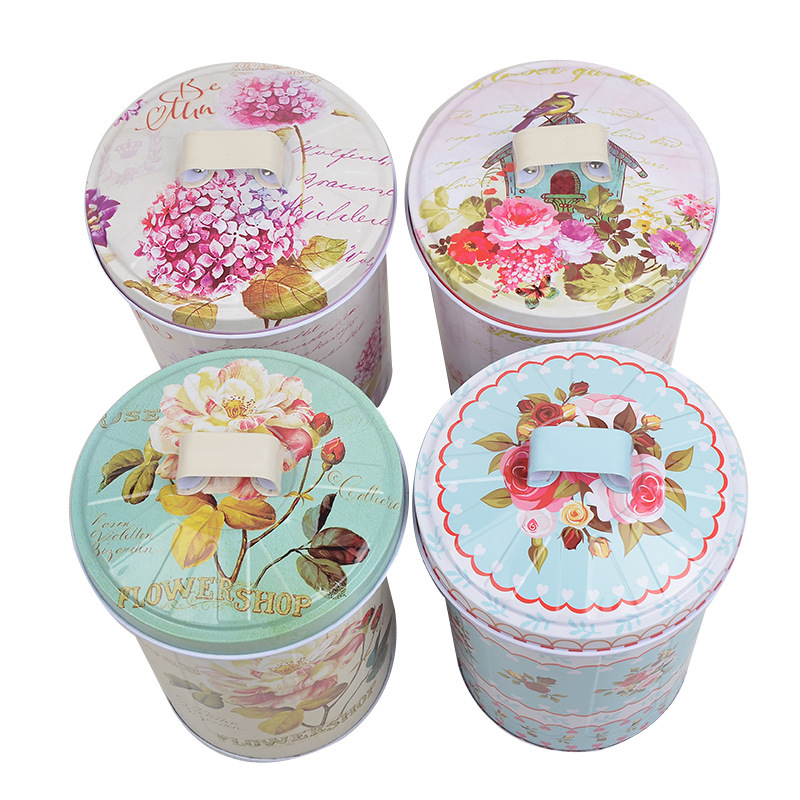 Colorful scenery color flower packaging box trash can metal storage barreled iron box exquisite gift box
