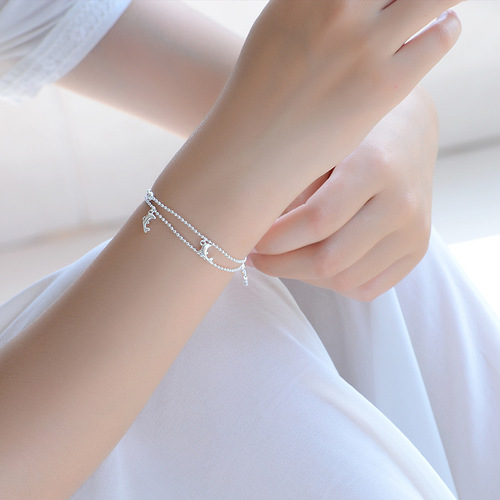 Korean fashion jewelry, women's double-layer dolphin bracelet and anklet, silver-plated jewelry, wholesale from European and American foreign trade manufacturers