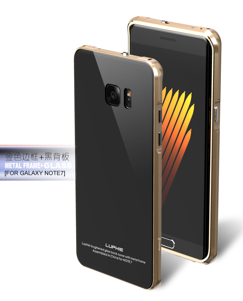 Luphie Aircraft Aluminum Metal Frame 9H Tempered Glass Back Cover Case for Samsung Galaxy Note 7 N9300