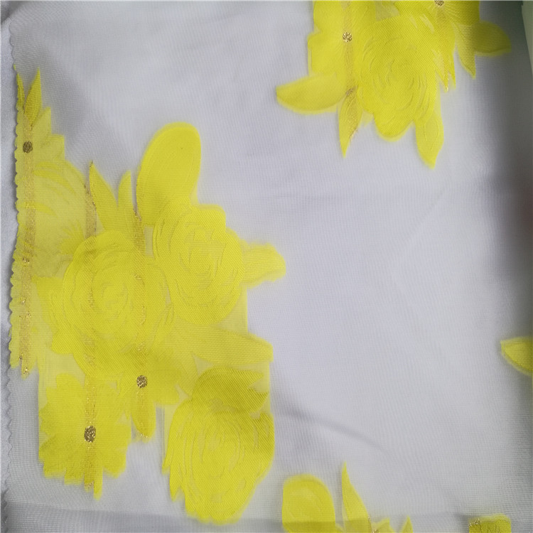 *欧根纱太阳花提花布适用于服装  装饰提花欧根纱太阳花花布