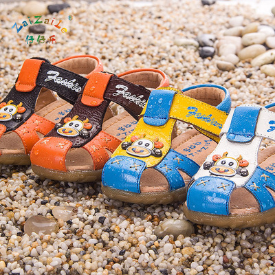 仔仔乐2019新款童鞋真皮男童凉鞋儿童软底包头沙滩鞋一件代发