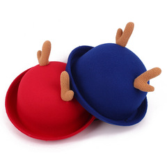 Kids-and-Adults' Deer Antler Hat: Faux Wool Tweed Small Round Cap – Unisex Dressy Bowler Hat in Woolen Tweed