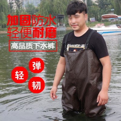 加厚半身下水裤 咖啡纹防水鱼裤叉裤涉水捕鱼钓鱼裤连体雨鞋雨裤