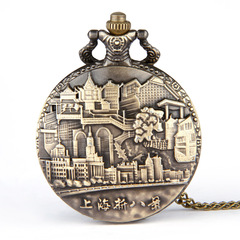 Cross-border strap Korean version large size Shanghai New Eight Scenes Retro Pocket Watch Castle Couple Pocket Watch One-piece dropshipping 8173