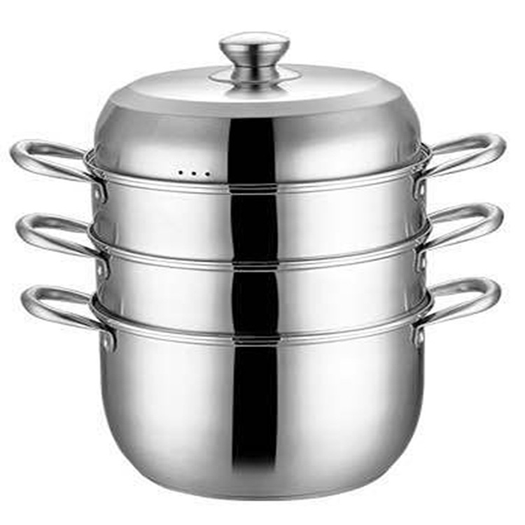 The manufacturer's stainless steel steamer with a three-layer steamer at the bottom, a 26cm multi-functional steaming rack for home use, and a gift steamer detail image 2