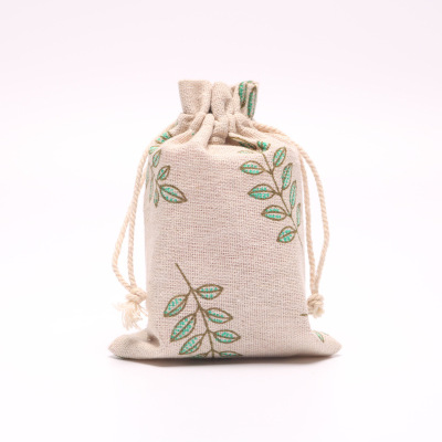 Yiwu Trinket wholesale 10*13/13*17cm Green leaf Cloth bag Beam port Drawstring bag Tips jewelry packing