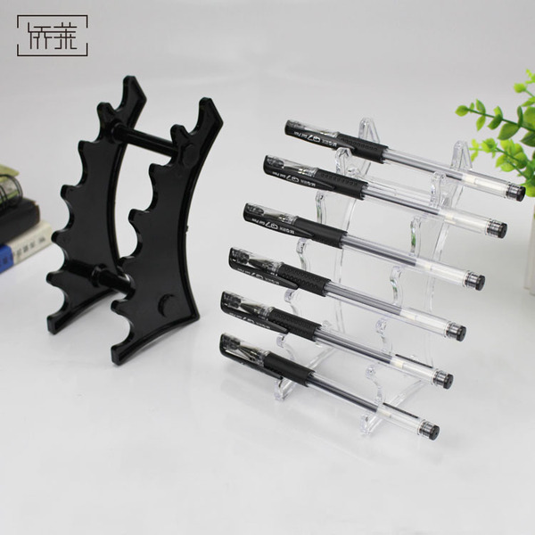 6-Slot Transparent Plastic Ballpoint Pen Holder Eyebrow Makeup Display Stand Stationery Fan-Shaped Wholesale Paintbrush Storage Organizer