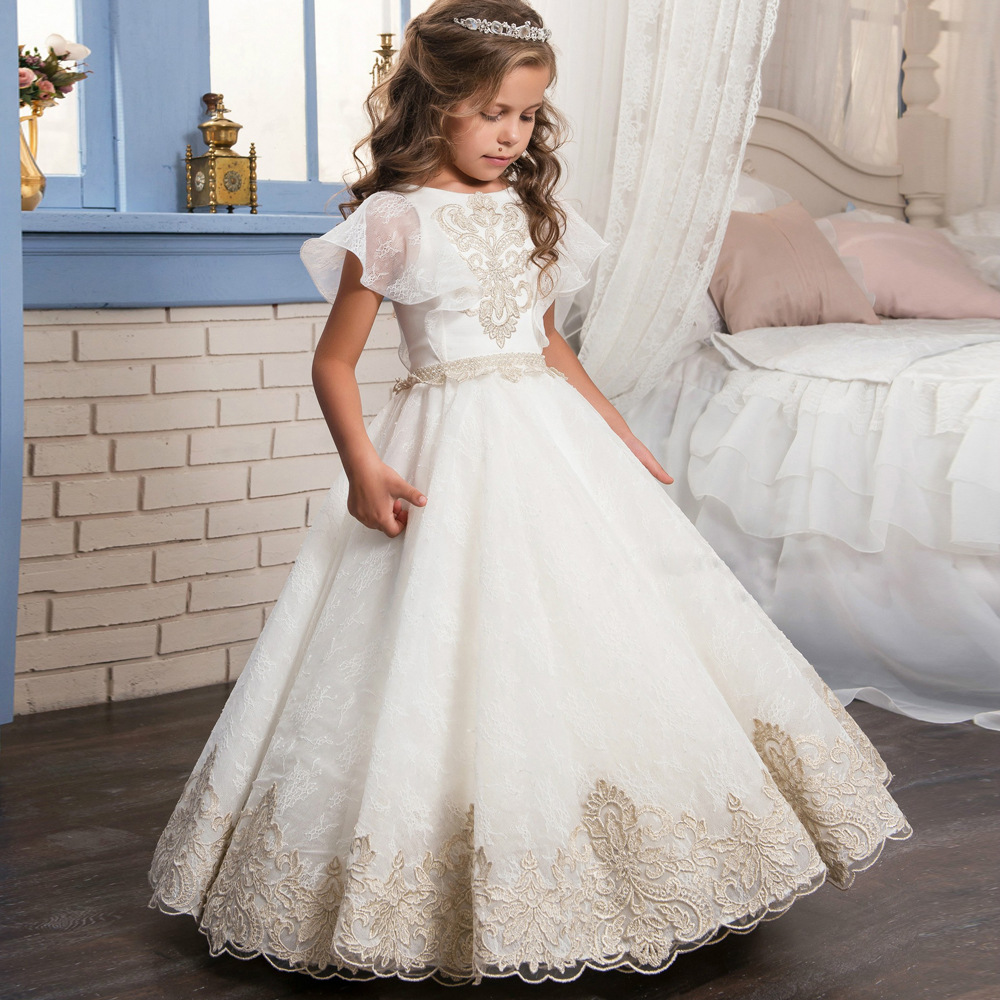 Transfronterizo europeo y americano nuevo comercio exterior retro completo encaje cinta chal Niña de pettiskirt flor vestido de novia de la niña puede ser enviado en nombre