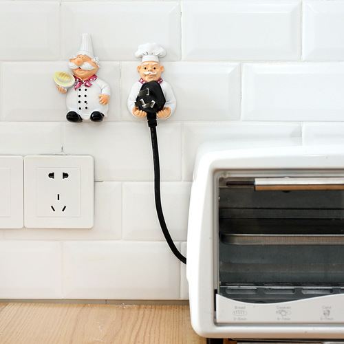 Cartoon power cord storage rack creative home plug organizer bracket kitchen chef plug hook strong sticky hook