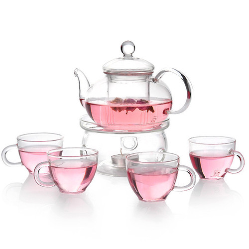 Manufacturer's thickened handmade heat-resistant high borosilicate glass floral teapot with drain herbal teapot Kung Fu tea set