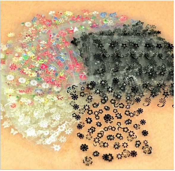 外貿3D美甲貼花套裝30/50張不同款 燙金背膠指甲貼黑白彩指甲貼紙