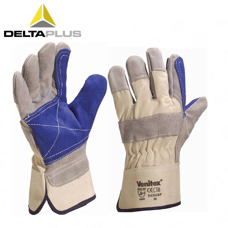 代尔塔204202牛皮加强型防护手套焊工电焊手套防热防穿刺耐磨手套