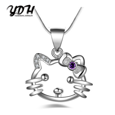ydhp15Hello Kitty猫镀银女款项链 时尚水晶项链锁骨链免费代发