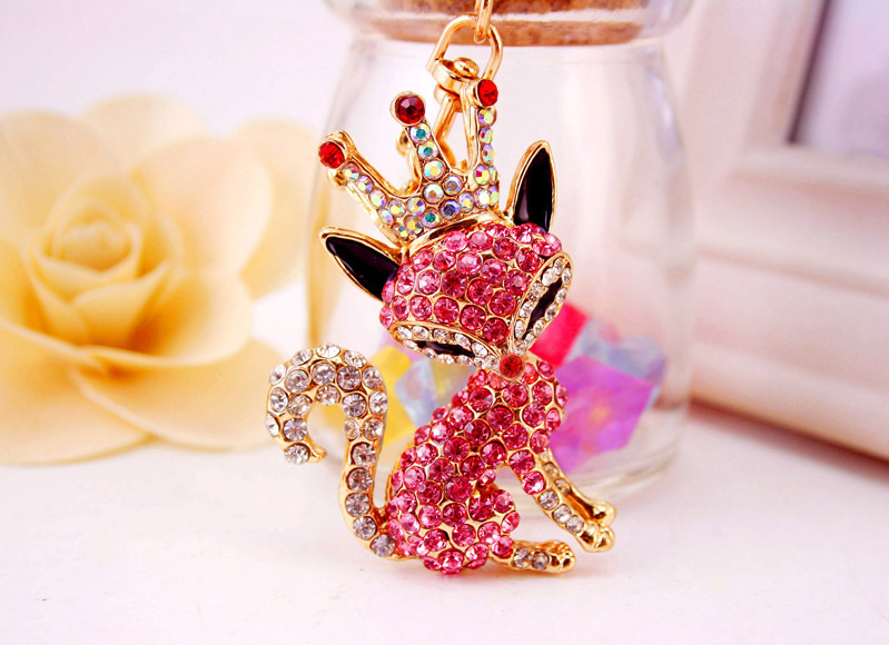 36g Weight Alloy, Metal Material Fox Pattern Unisex Gender Pink, Purple, Red, Blue, Black Color Korean Creative Cute Cartoon Crystal Crown Little Fox Keychain 13