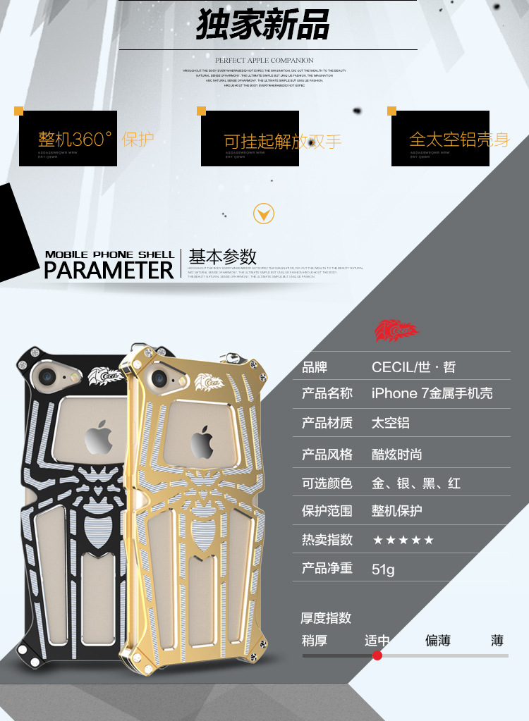 CECIL Spider-Man Aerospace Aluminum Shockproof Metal Shell Case Cover for Apple iPhone 7 & iPhone 7 Plus