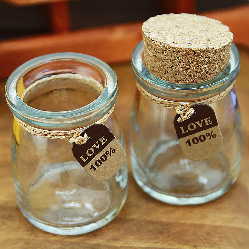 现货100ml布丁玻璃瓶木塞布丁酸奶瓶皮发放牛奶杯饮料杯可丝印