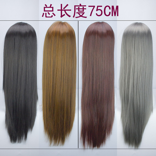 Original Host Grandmother Gray COS Female Long Straight Hair Center Part Fringe Wig Set Super Long High Temperature Silk One-Time Shipping