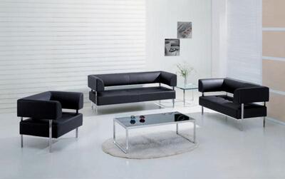 现代简约商务办公沙发 简易办公室沙发 三人组合真皮会客办公沙发