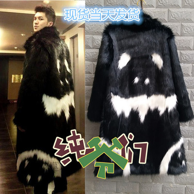 权志龙同款仿狐狸毛皮草外套毛大衣 秋冬男式加长款风衣厂家直销|ru