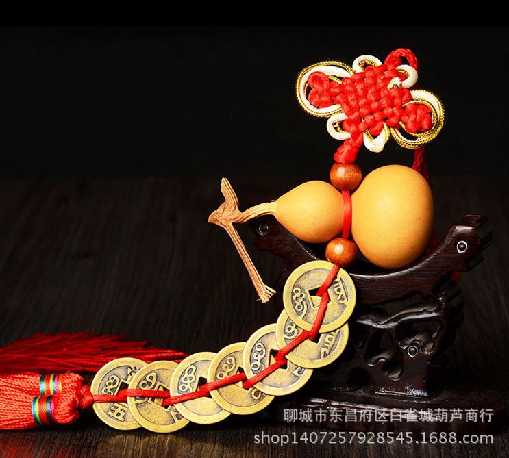 挂件精品天然美国手捻小葫芦五帝钱6-7厘米酒葫芦