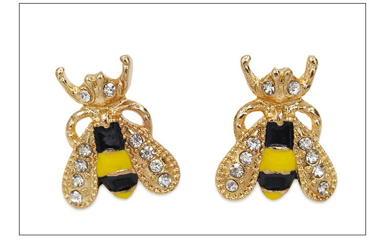 Grenz Überschreitende Exklusive Europäische Und Amerikanische Mode Niedliche Eingelegte Strass Ohrringe Ohrringe Farbe Glasur Tropföl Eingelegte Kleine Bienen Ohrringe display picture 6