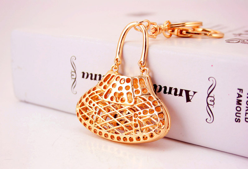 44g Weight Alloy, Metal Material Unisex Gender Pink, Red, Blue, Black Color Fashion Crystal Rhinestone New Satchel Bag  Key Chain 16
