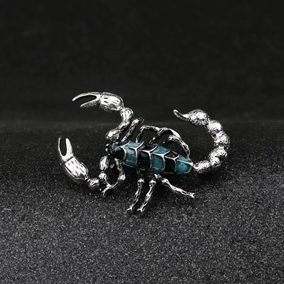 New European and American personality drop oil enamel scorpion brooch domineering personality temperament old corsage small pin men (Yaxa sancaqları) - blue-black-ancient-silver-bottom