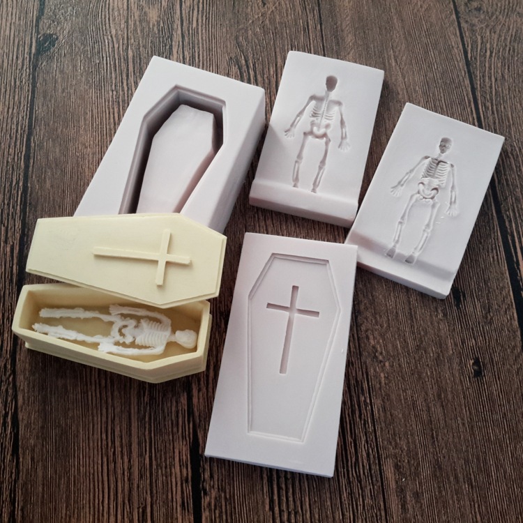 Halloween 3D ataúd cráneo Cruz fondant cake molde de silicona jabón Ventas Directas la fábrica al por mayor