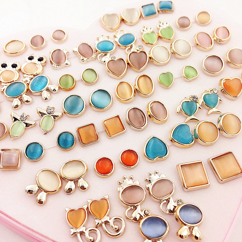 厂家直销韩版水钻猫眼防过敏耳钉桃心盒流行耳饰义乌地摊货源混批|ms